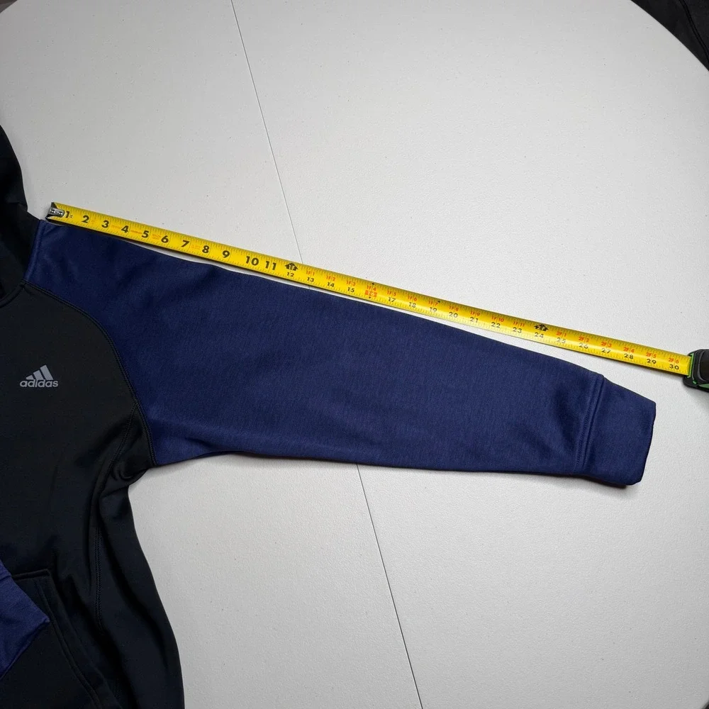 Adidas Mens Medium Climawarm Full Zip Hoodie Black Blue Fleece Jacket